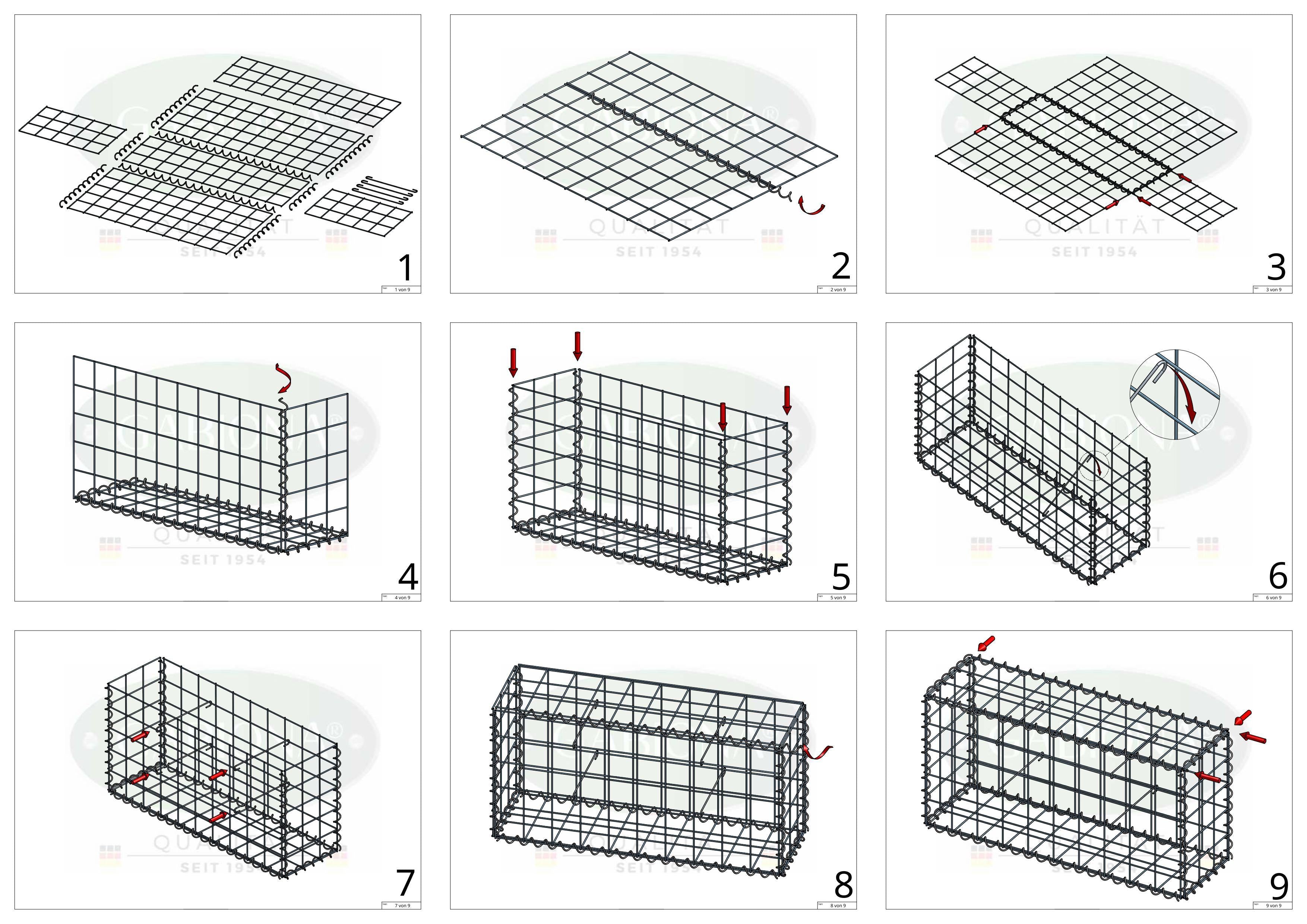 Schanskorf 100 cm x 30 cm x 30 cm (L x H x D), maaswijdte 10 cm x 10 cm, spiraalvormig
