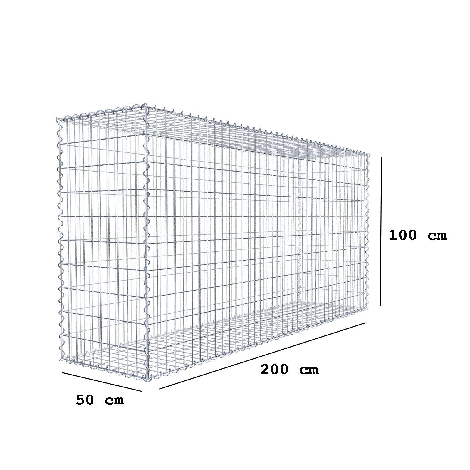 Gabion 200 cm x 100 cm x 50 cm (L x H x D), maskestørrelse 5 cm x 10 cm, spiral
