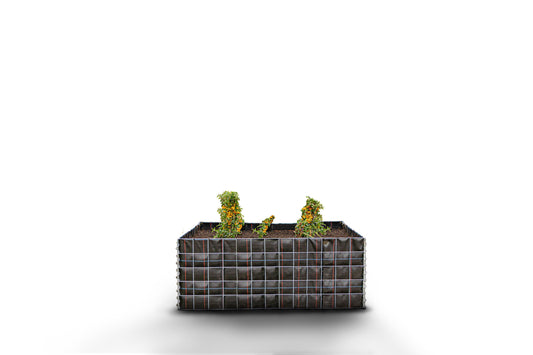 Lit surélevé carré sans zone de pierres - Longueur : 130 cm - Hauteur : 50 cm - Profondeur : 80 cm - Largeur des mailles : 10 x 10 cm