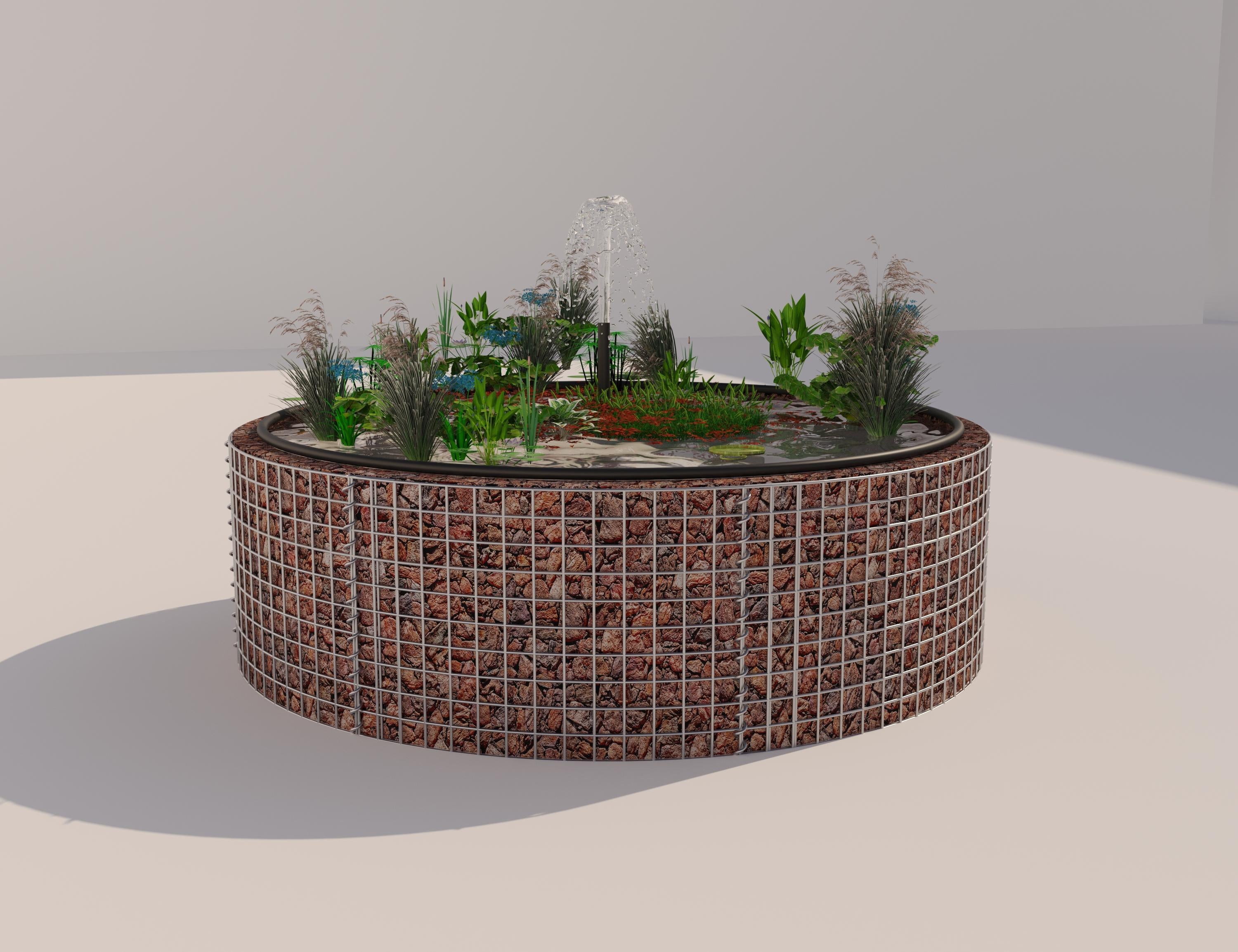 Schanskorven verhoogde vijver, rond, buitendiameter 172 cm, hoogte 50 cm, maaswijdte 5 x 5 cm, wanddikte 15 cm