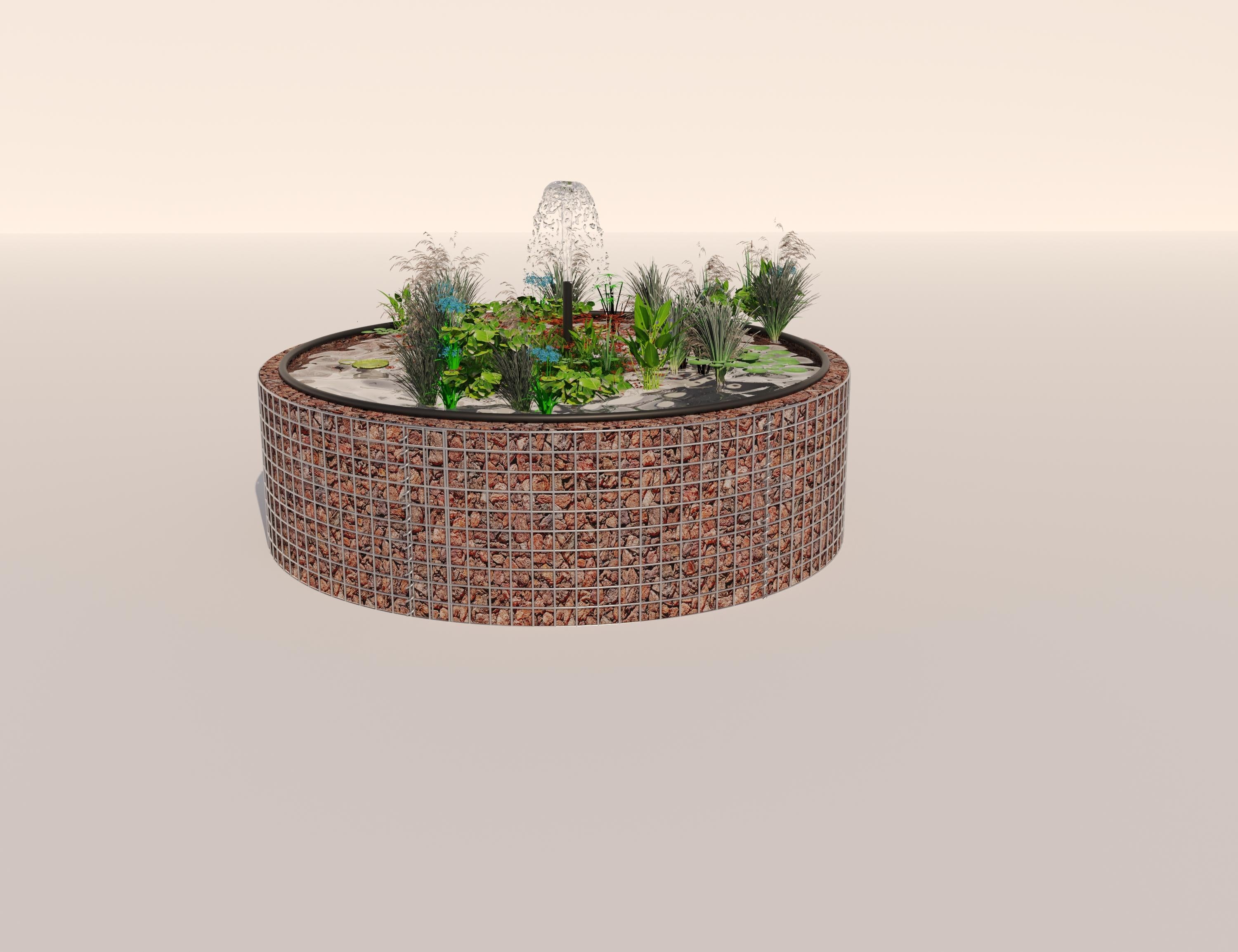 Schanskorven verhoogde vijver, rond, buitendiameter 172 cm, hoogte 50 cm, maaswijdte 5 x 5 cm, wanddikte 15 cm