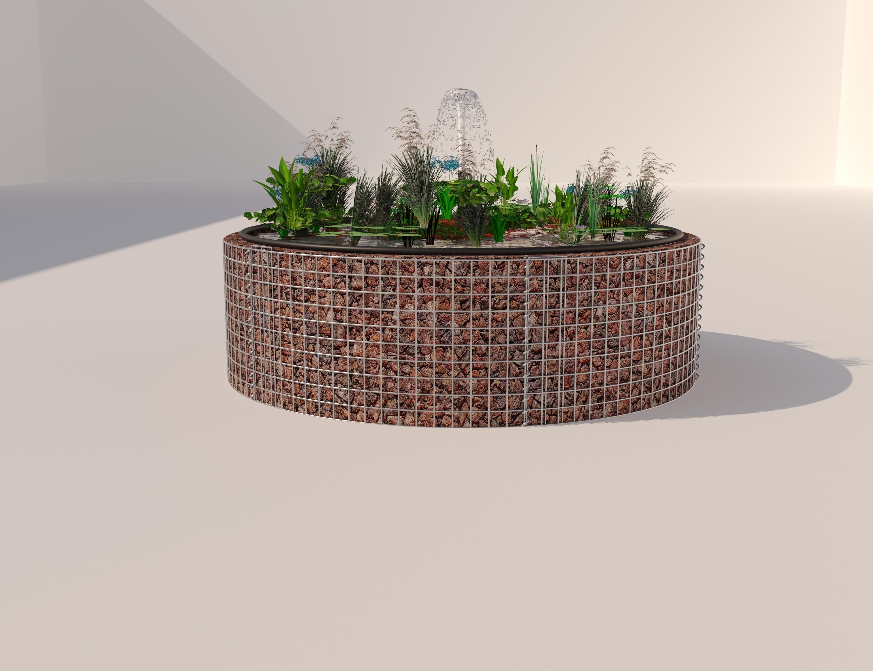 Schanskorven verhoogde vijver, rond, buitendiameter 172 cm, hoogte 50 cm, maaswijdte 5 x 5 cm, wanddikte 15 cm