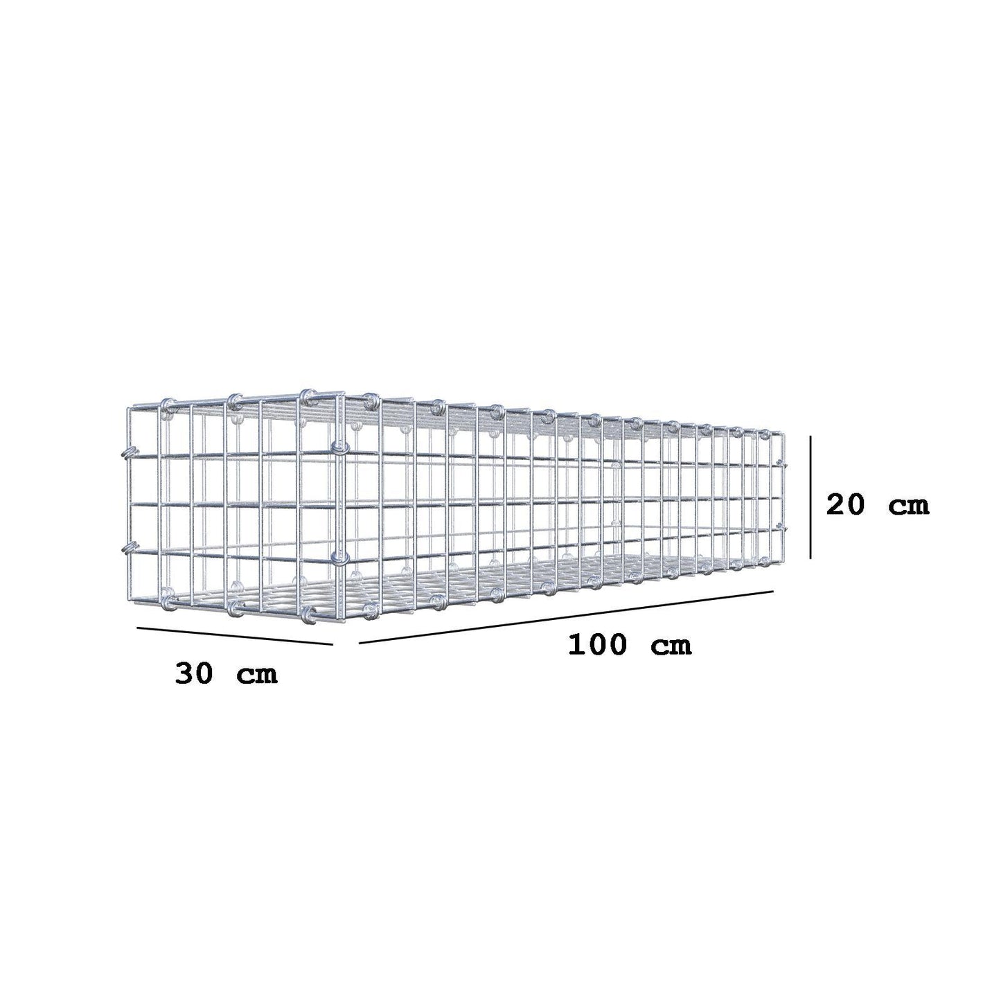 Gabione 100 cm x 20 cm x 30 cm (L x H x T), Maschenweite 5 x 5 cm, Spiralring