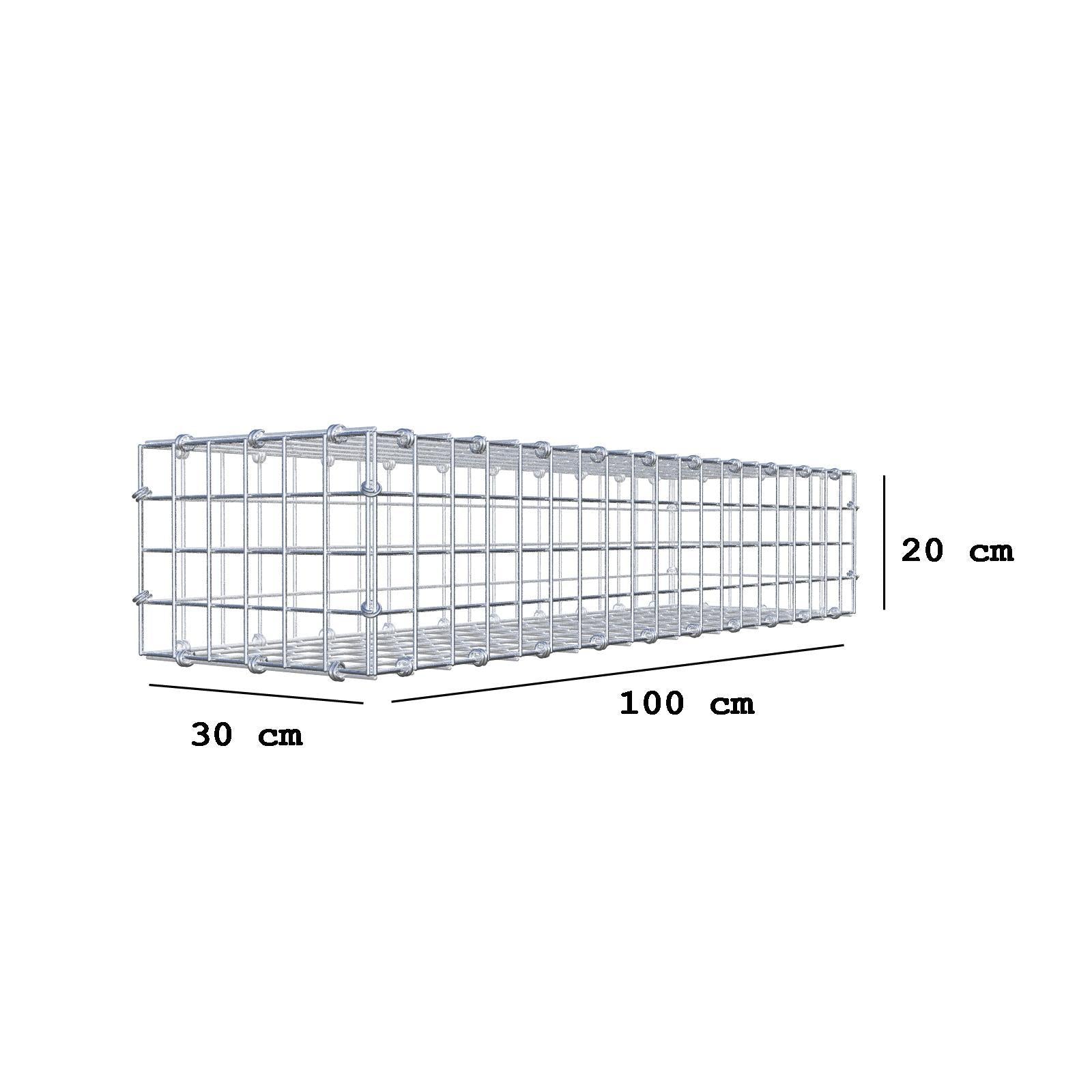 Gabione 100 cm x 20 cm x 30 cm (L x H x T), Maschenweite 5 x 5 cm, Spiralring