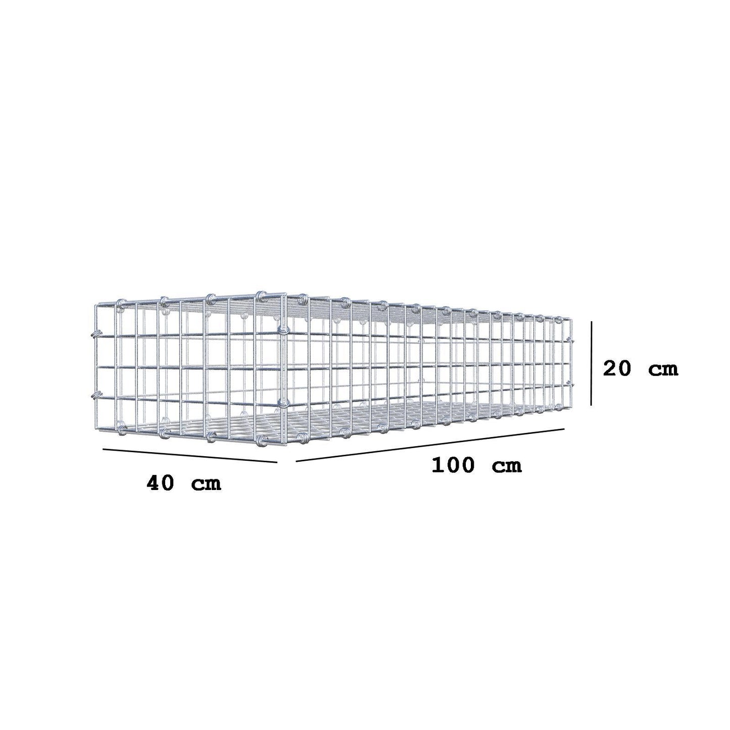 Gabione 100 cm x 20 cm x 40 cm (L x H x T), Maschenweite 5 x 5 cm, Spiralring
