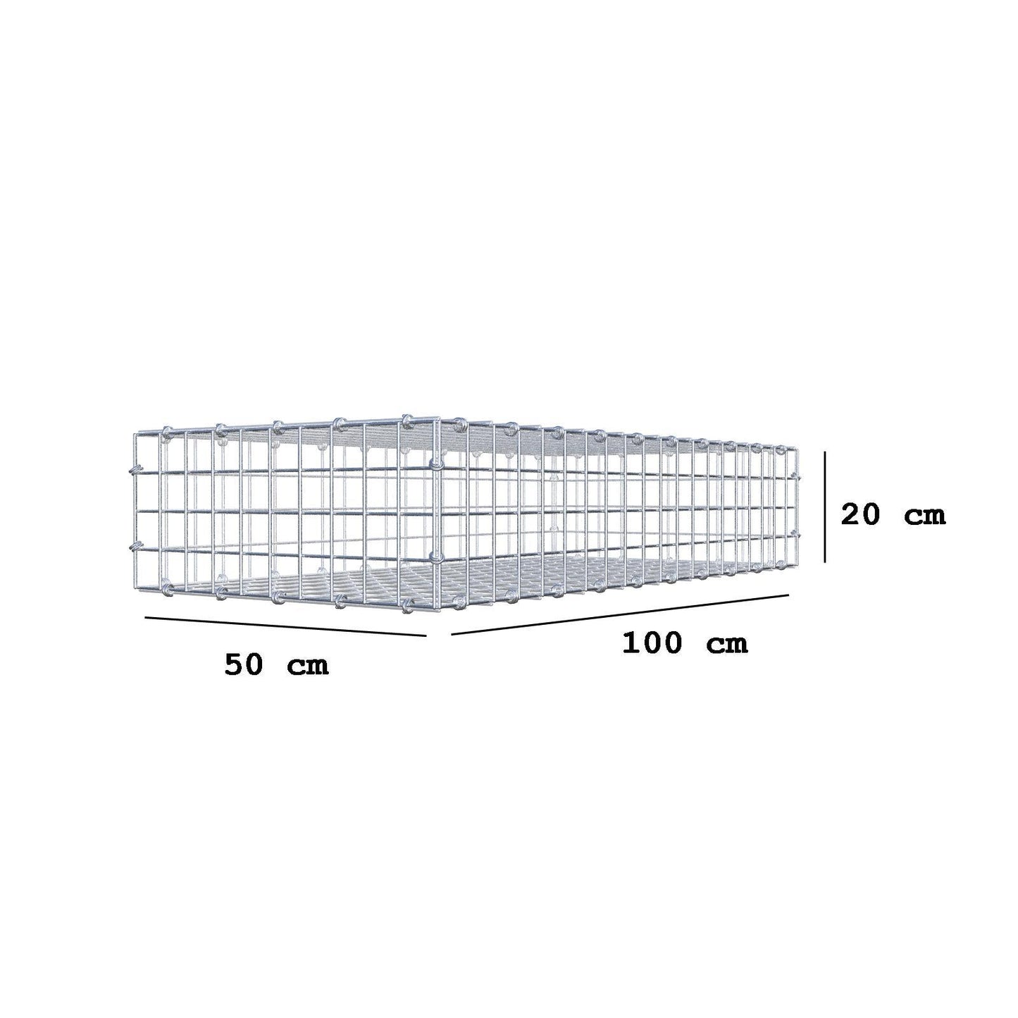 Gabione 100 cm x 20 cm x 50 cm (L x H x T), Maschenweite 5 x 5 cm, Spiralring