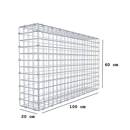 Gabion 100 cm x 60 cm x 20 cm (L x H x D), maskstorlek 5 x 5 cm, spiralring