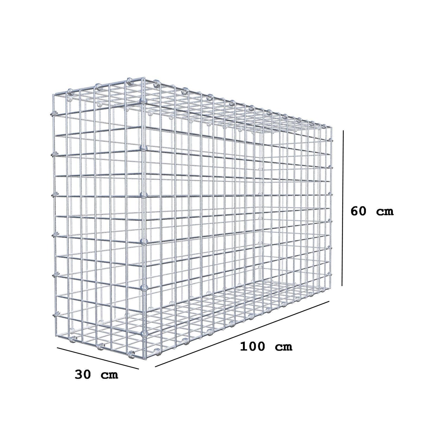 Gabion 100 cm x 60 cm x 30 cm (L x H x D), maskstorlek 5 x 5 cm, spiralring
