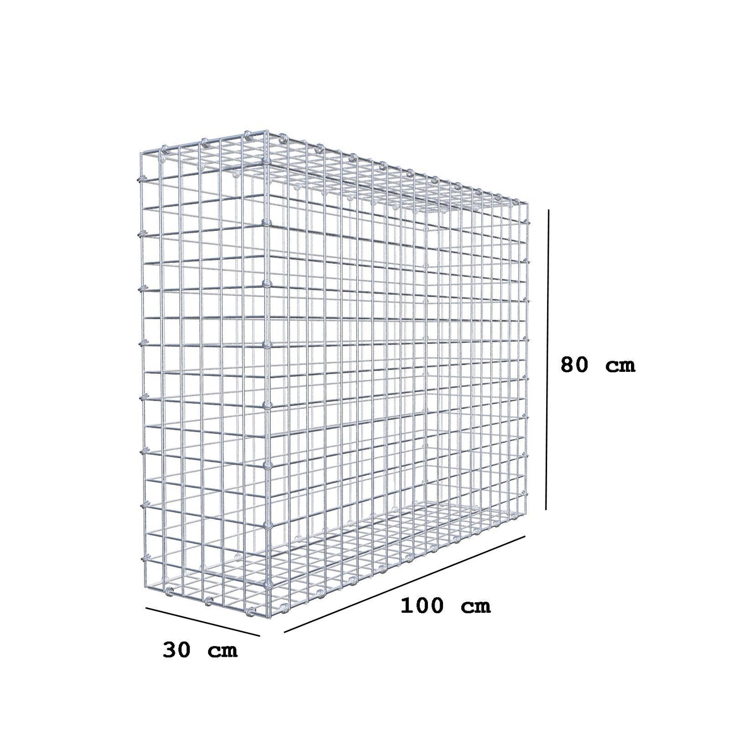 Gabion 100 cm x 80 cm x 30 cm (L x H x D), maskestørrelse 5 x 5 cm, spiralring