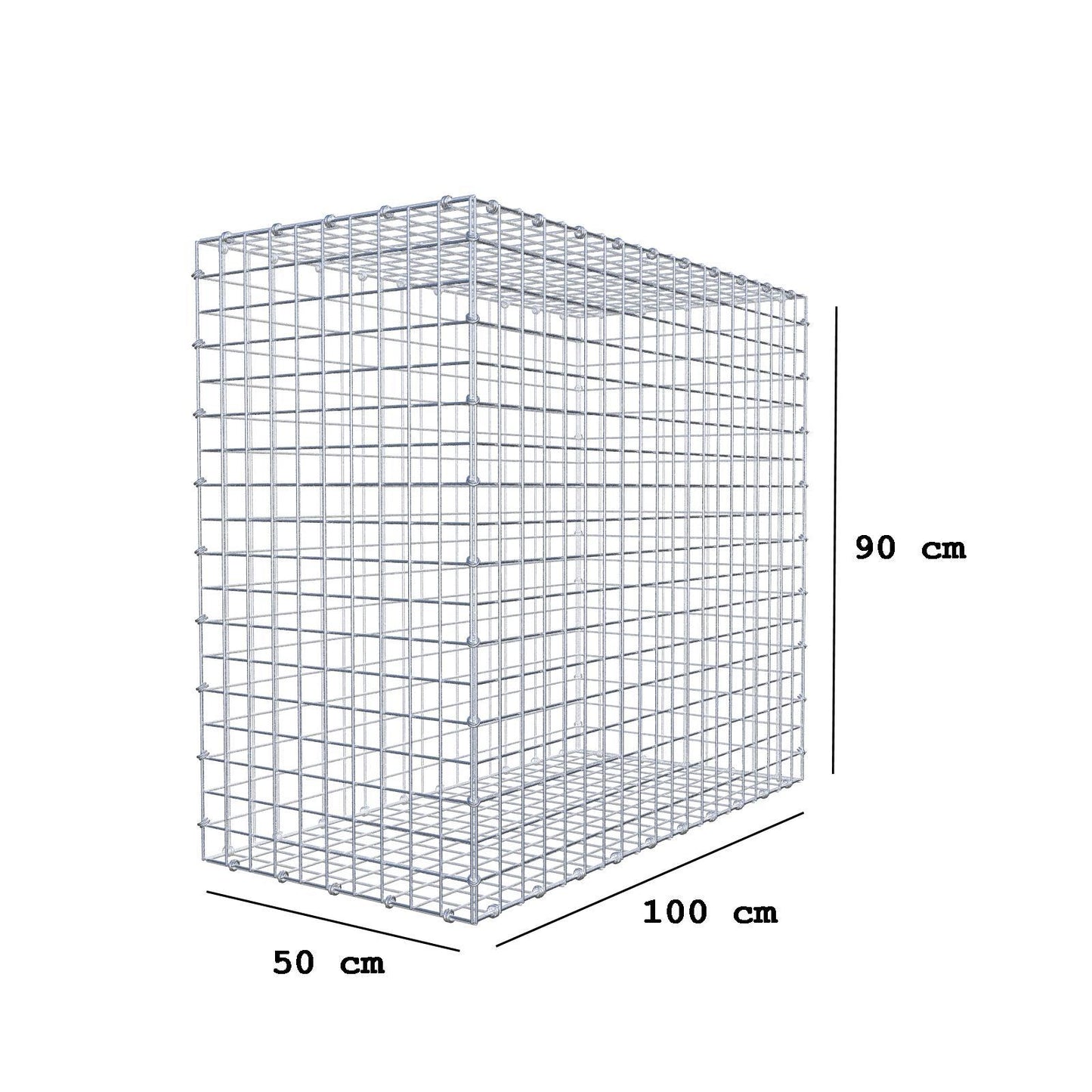 Gabione 100 cm x 90 cm x 50 cm (L x H x T), Maschenweite 5 x 5 cm, Spiralring
