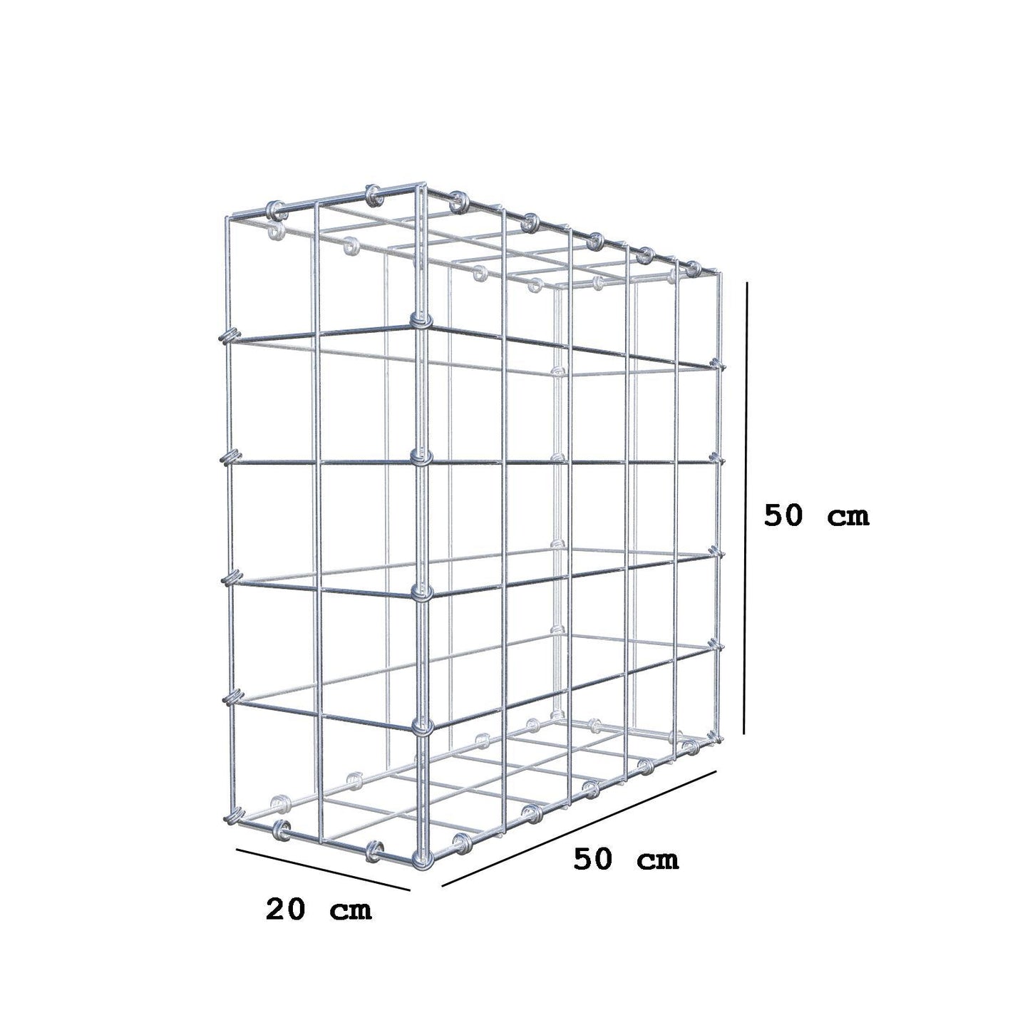 Gabion 50 cm x 50 cm x 20 cm (L x H x D), maskstorlek 10 x 10 cm, spiralring