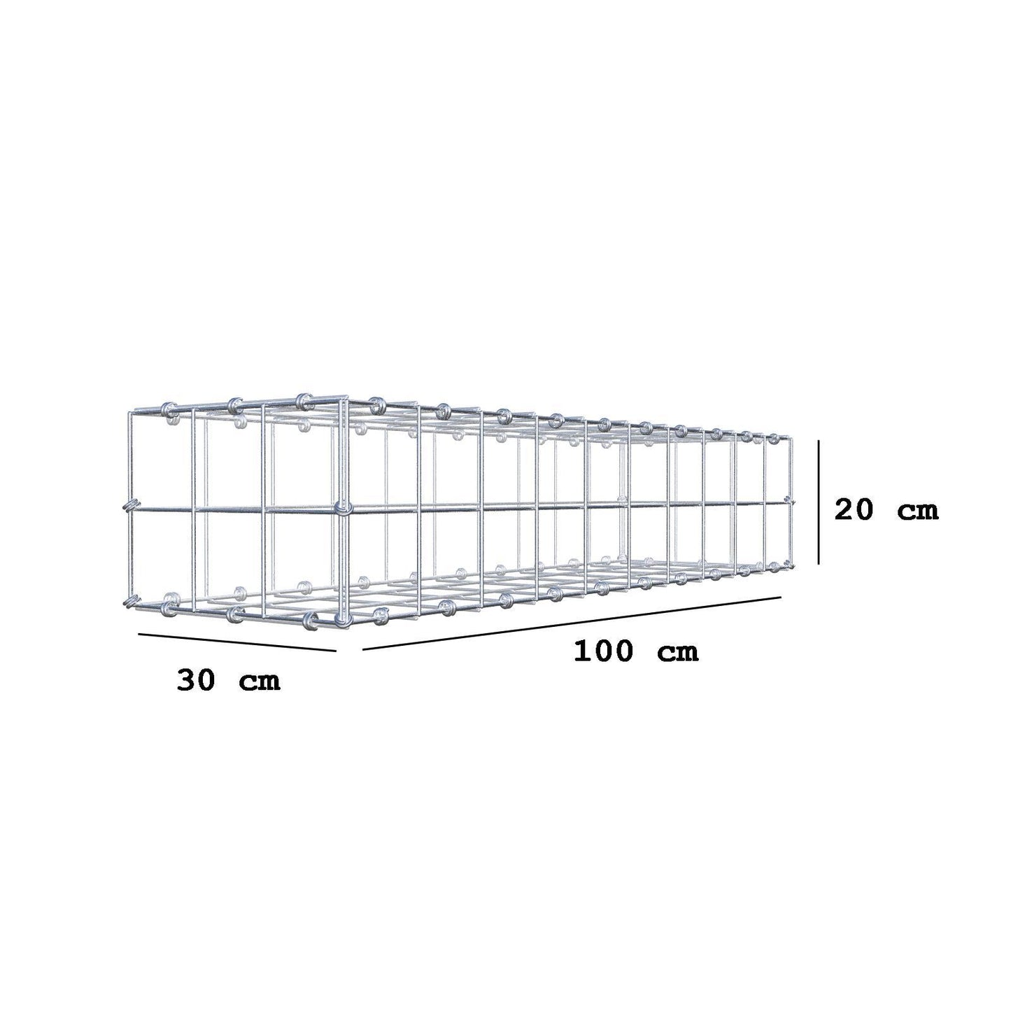 Gabbione 100 cm x 20 cm x 30 cm (L x H x P), maglia 10 x 10 cm, anello a spirale