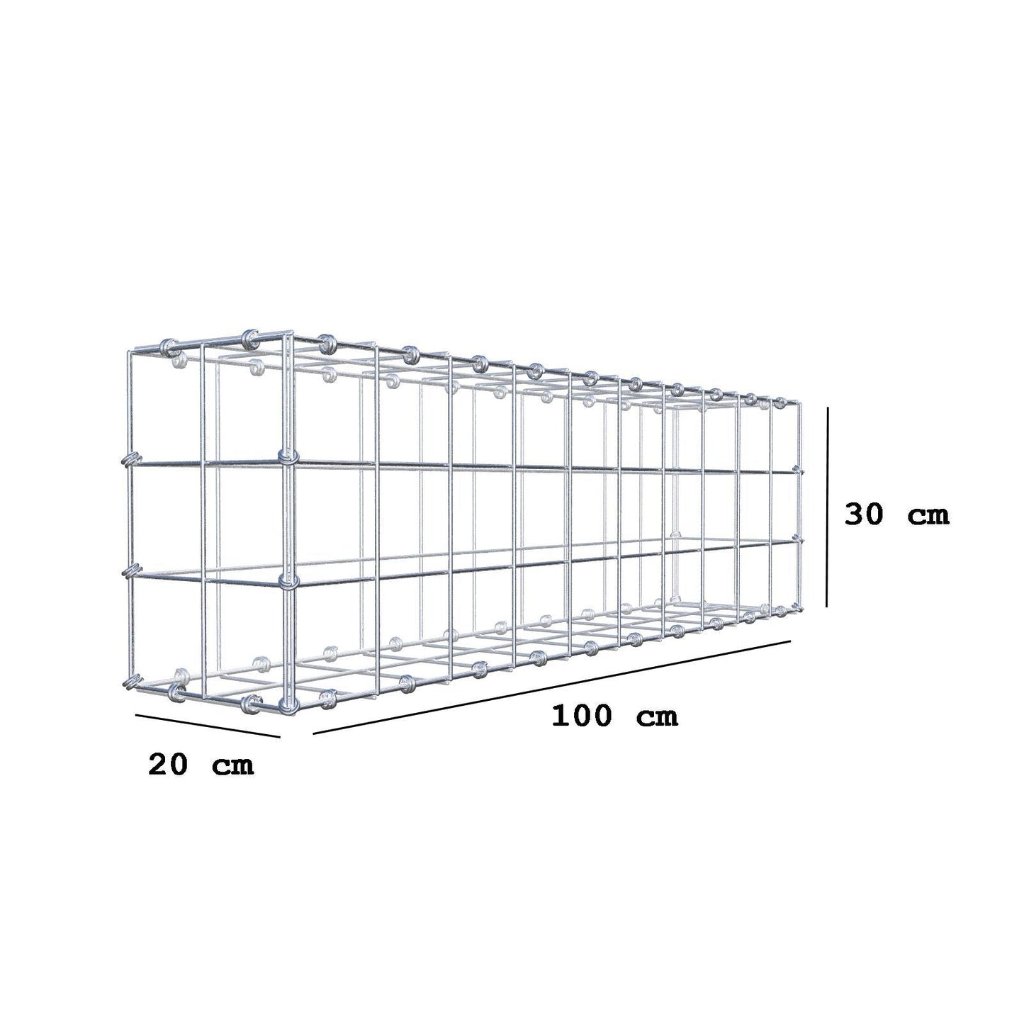 Gabione 100 cm x 30 cm x 20 cm (L x H x T), Maschenweite 10 x 10 cm, Spiralring