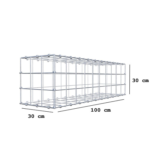 Gabion 100 cm x 30 cm x 30 cm (L x H x D), maskstorlek 10 x 10 cm, spiralring