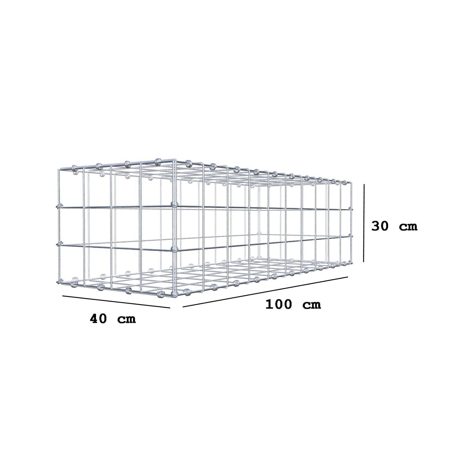 Gabione 100 cm x 30 cm x 40 cm (L x H x T), Maschenweite 10 x 10 cm, Spiralring