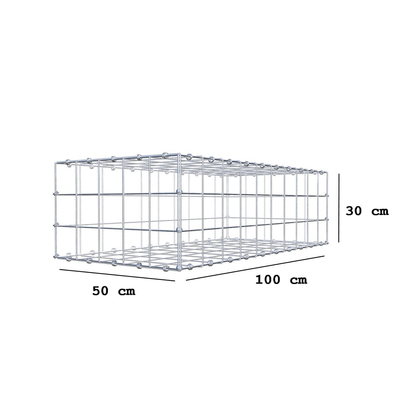 Gabion 100 cm x 30 cm x 50 cm (L x H x D), maskestørrelse 10 x 10 cm, spiralring