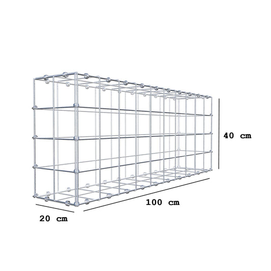Gabion 100 cm x 40 cm x 20 cm (L x H x D), maskestørrelse 10 x 10 cm, spiralring