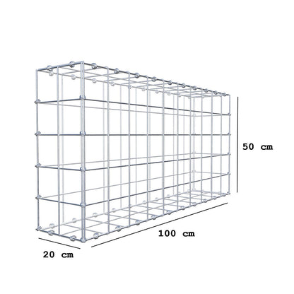 Gabion 100 cm x 50 cm x 20 cm (L x H x D), maskestørrelse 10 x 10 cm, spiralring