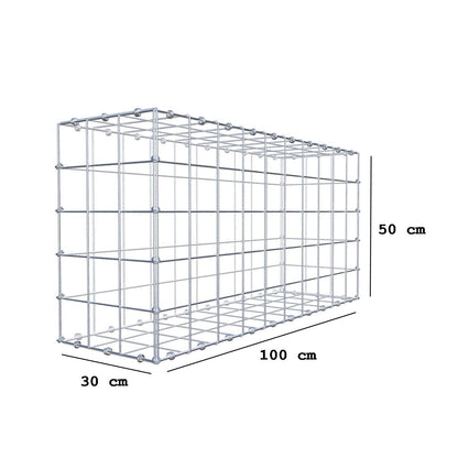 Gabion 100 cm x 50 cm x 30 cm (L x H x D), maskestørrelse 10 x 10 cm, spiralring