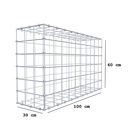 Gabion 100 cm x 60 cm x 30 cm (L x H x D), maskstorlek 10 x 10 cm, spiralring