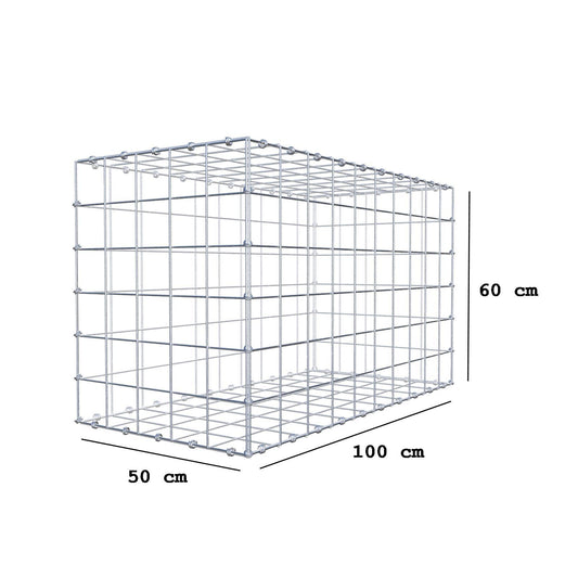 Gabion 100 cm x 60 cm x 50 cm (L x H x D), maskestørrelse 10 x 10 cm, spiralring