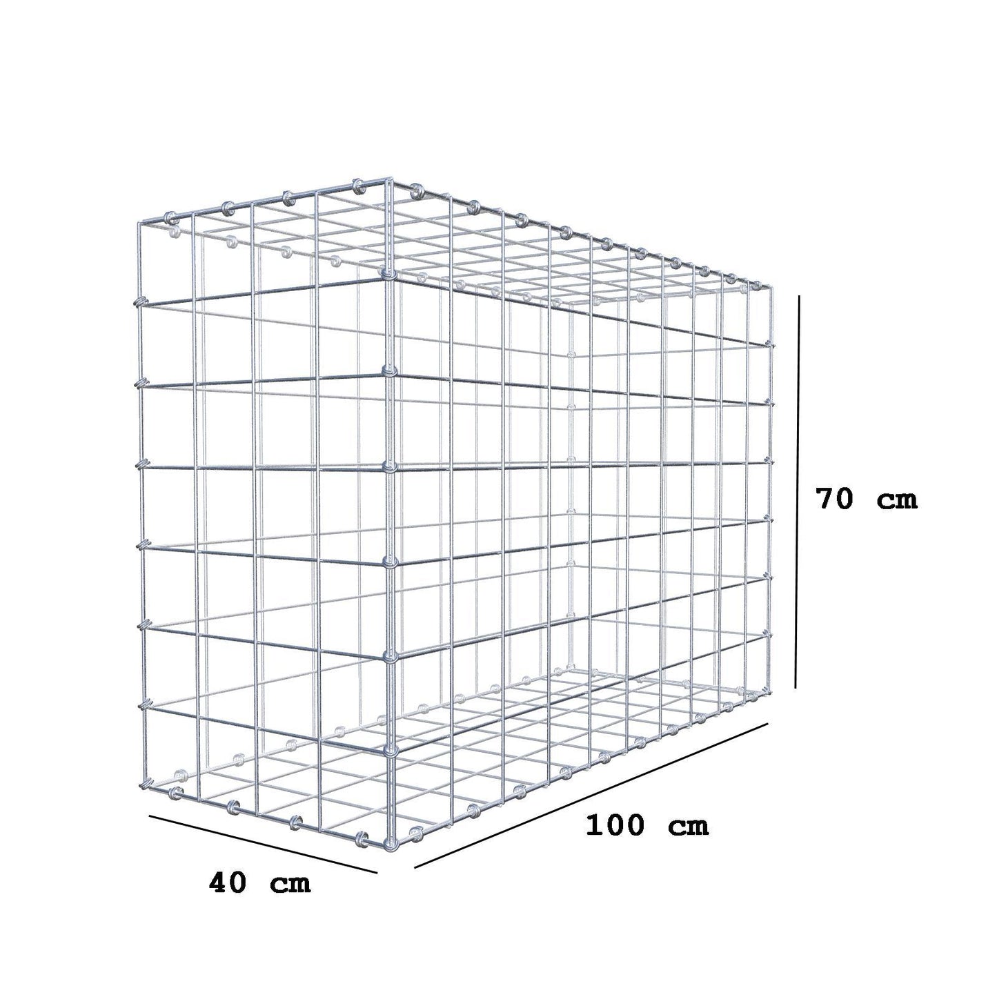 Gavión 100 cm x 70 cm x 40 cm (L x A x P), luz de malla 10 x 10 cm, anillo en espiral