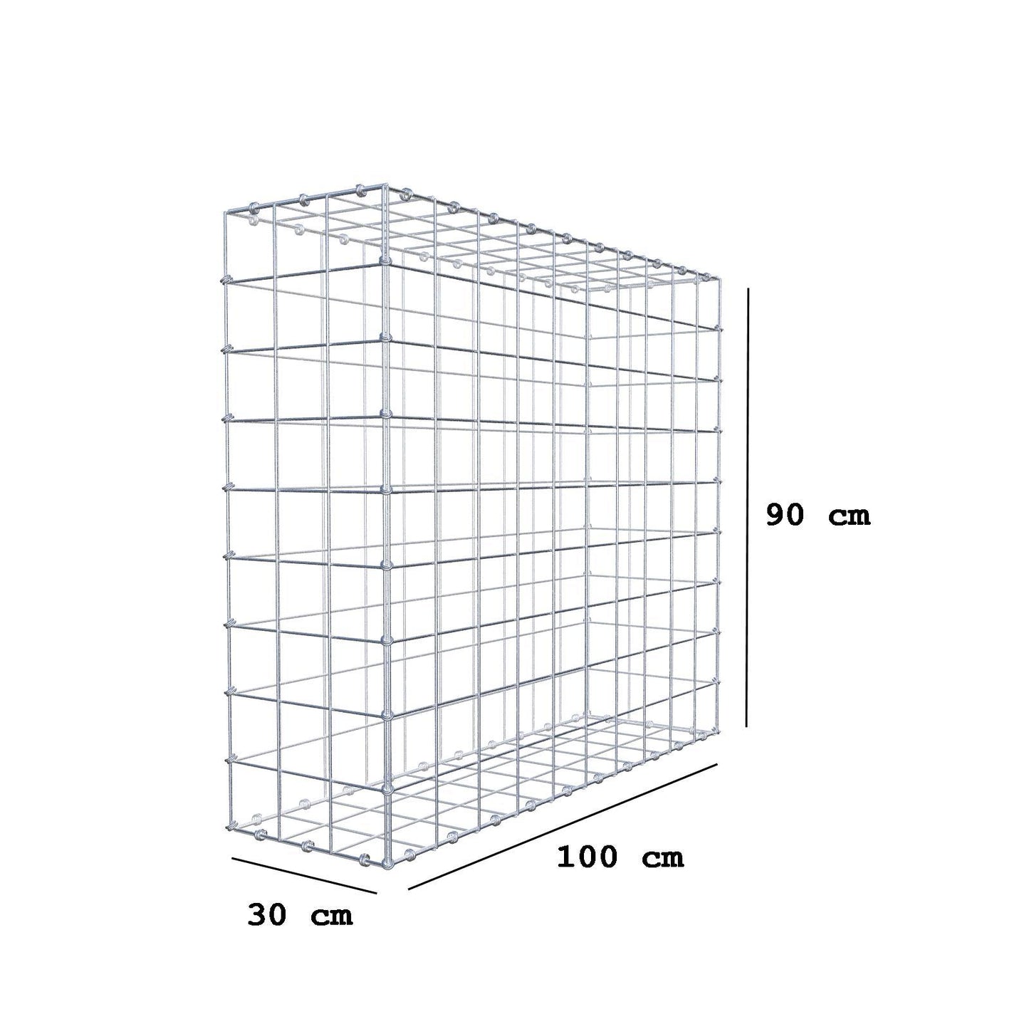 Gabion 100 cm x 90 cm x 30 cm (L x H x D), mesh size 10 x 10 cm, spiral ring