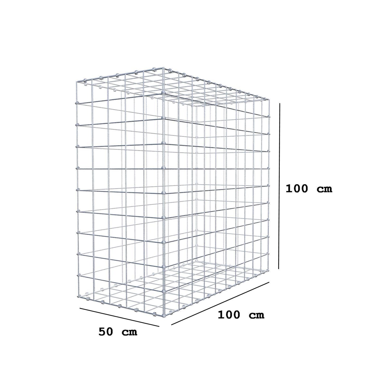Gabion 100 cm x 100 cm x 50 cm (L x H x P), mailles 10 x 10 cm, anneau en spirale