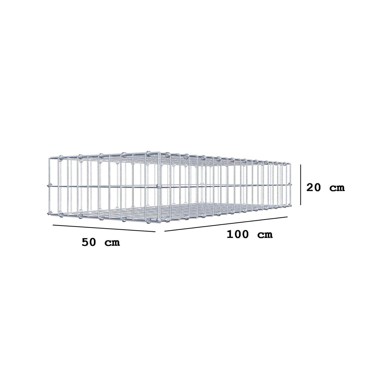 Gabione 100 cm x 20 cm x 50 cm (L x H x T), Maschenweite 5 x 10 cm, Spiralring