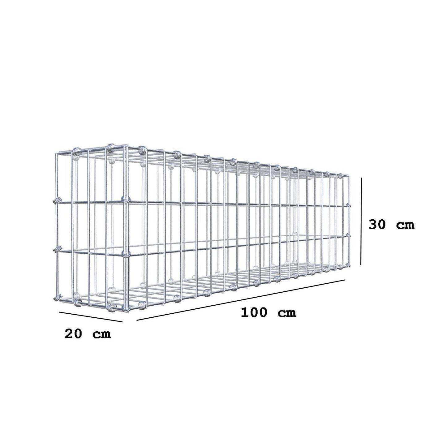Gabion 100 cm x 30 cm x 20 cm (L x H x D), maskestørrelse 5 x 10 cm, spiralring
