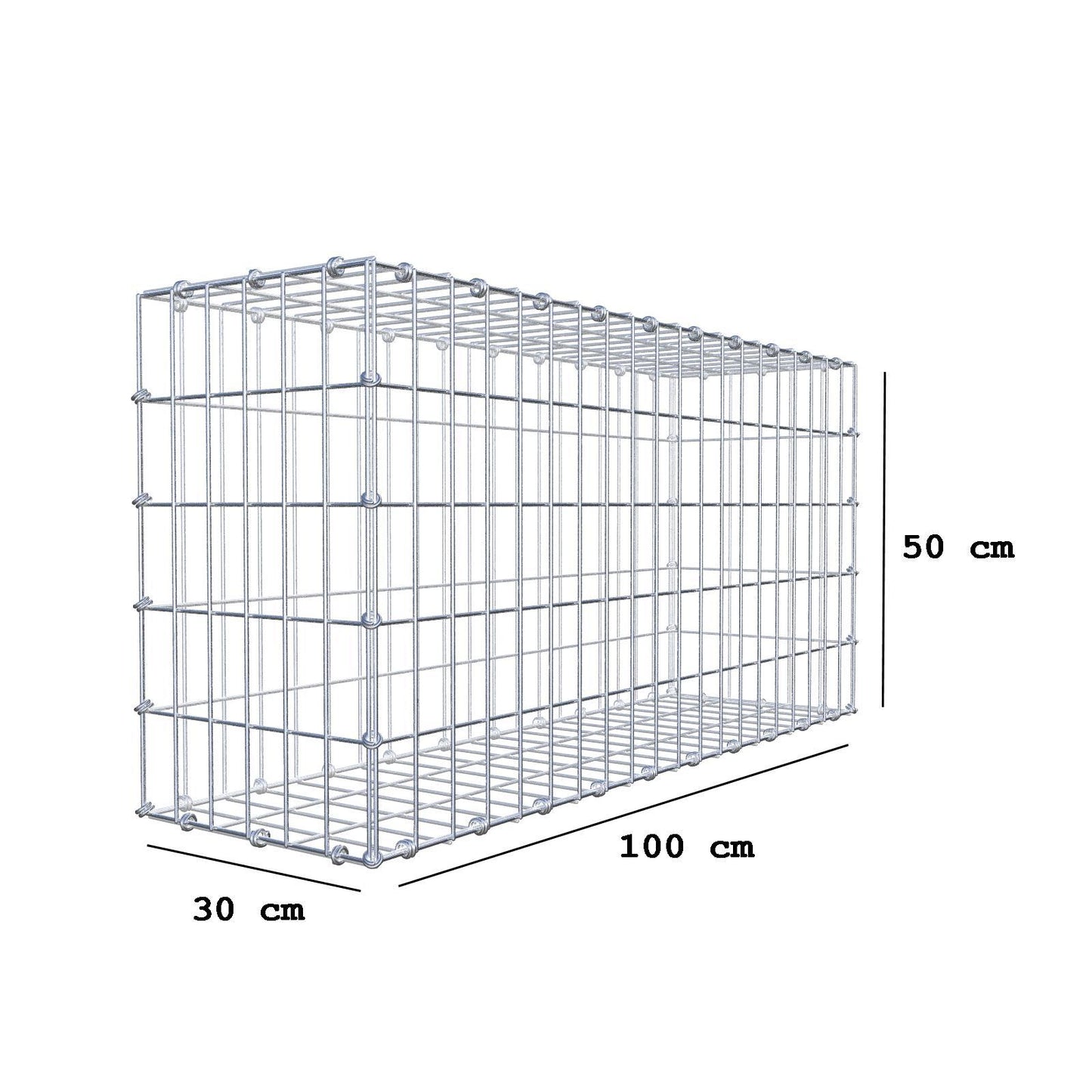 Gabion 100 cm x 50 cm x 30 cm (L x H x D), maskestørrelse 5 x 10 cm, spiralring