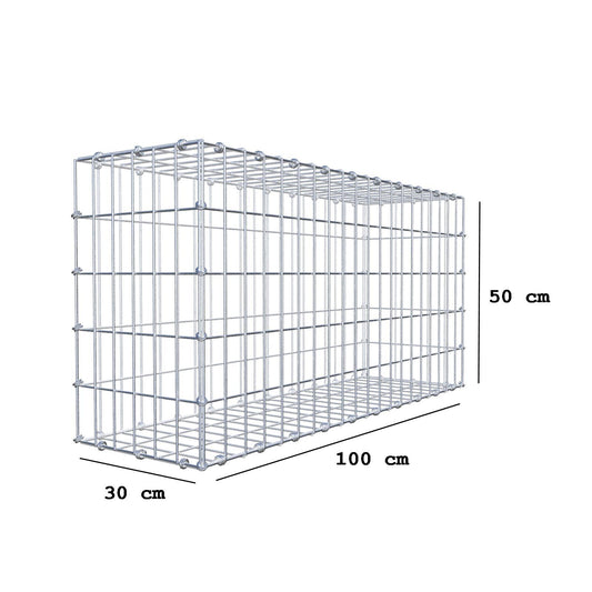 Gabion 100 cm x 50 cm x 30 cm (L x H x D), maskestørrelse 5 x 10 cm, spiralring