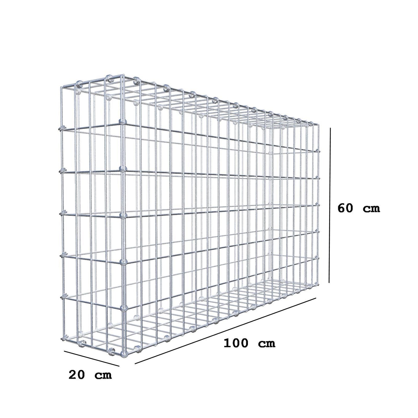 Gabion 100 cm x 60 cm x 20 cm (L x H x D), maskstorlek 5 x 10 cm, spiralring