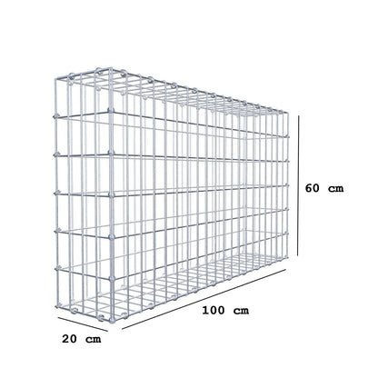 Gabion 100 cm x 60 cm x 20 cm (L x H x D), maskstorlek 5 x 10 cm, spiralring