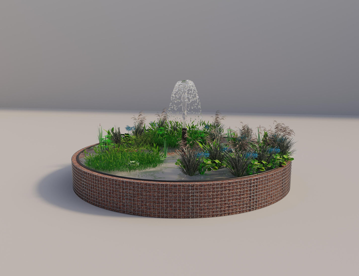 Gabion-hævedam rund, ydre diameter 382 cm, højde 50 cm, maskestørrelse 5 x 5 cm, vægtykkelse 15 cm