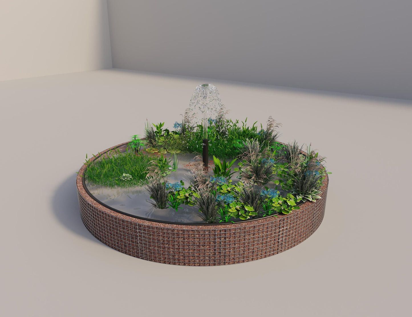 Gabion-hævedam rund, ydre diameter 382 cm, højde 50 cm, maskestørrelse 5 x 5 cm, vægtykkelse 15 cm