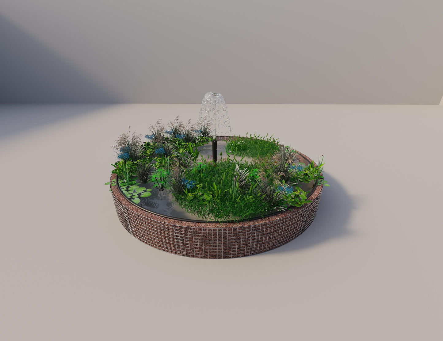 Gabion-hævedam rund, ydre diameter 382 cm, højde 50 cm, maskestørrelse 5 x 5 cm, vægtykkelse 15 cm