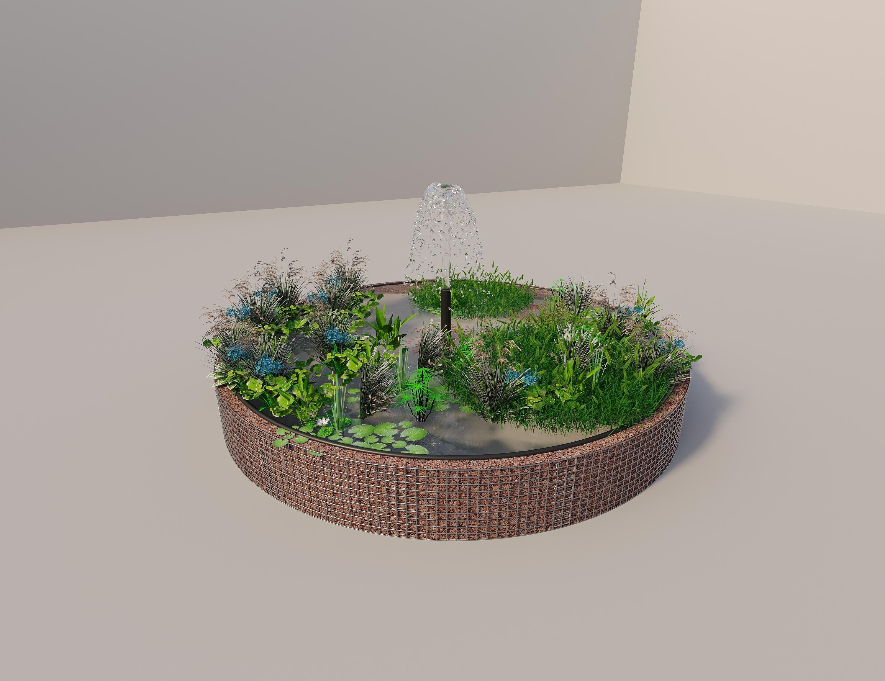 Gabion raised pond, round, outer diameter 382 cm, height 50 cm, mesh size 5 x 5 cm, wall thickness 15 cm