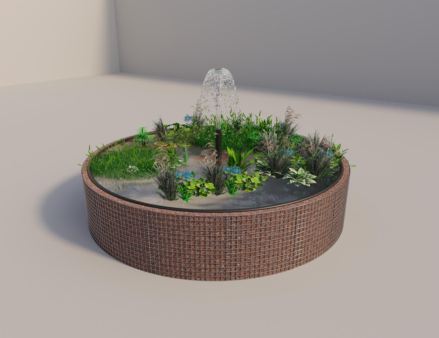 Gabion upphöjd damm rund, ytterdiameter 382 cm, höjd 80 cm, maskstorlek 5 x 5 cm, väggtjocklek 15 cm