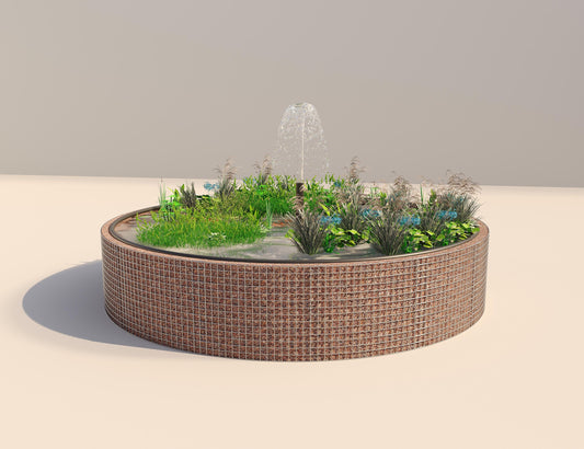 Gabion verhoogde vijver rond, buitendiameter 412 cm, hoogte 80 cm, maaswijdte 5 x 5 cm, wanddikte 15 cm