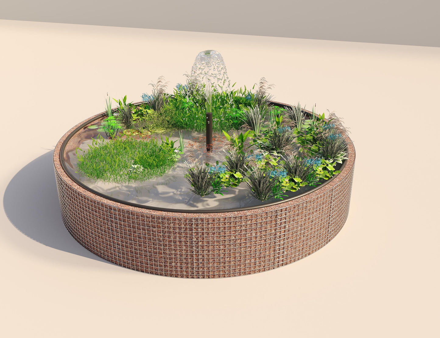 Gabion verhoogde vijver rond, buitendiameter 412 cm, hoogte 80 cm, maaswijdte 5 x 5 cm, wanddikte 15 cm