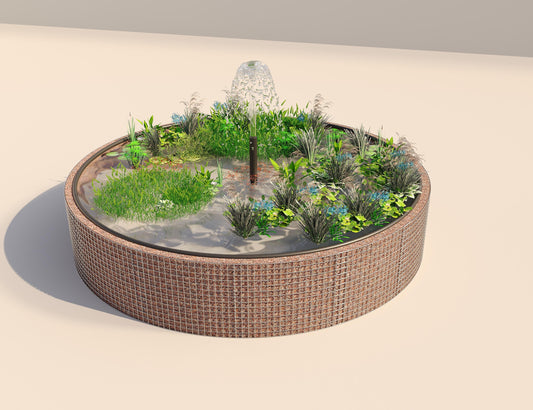 Gabion verhoogde vijver rond, buitendiameter 412 cm, hoogte 80 cm, maaswijdte 5 x 5 cm, wanddikte 15 cm