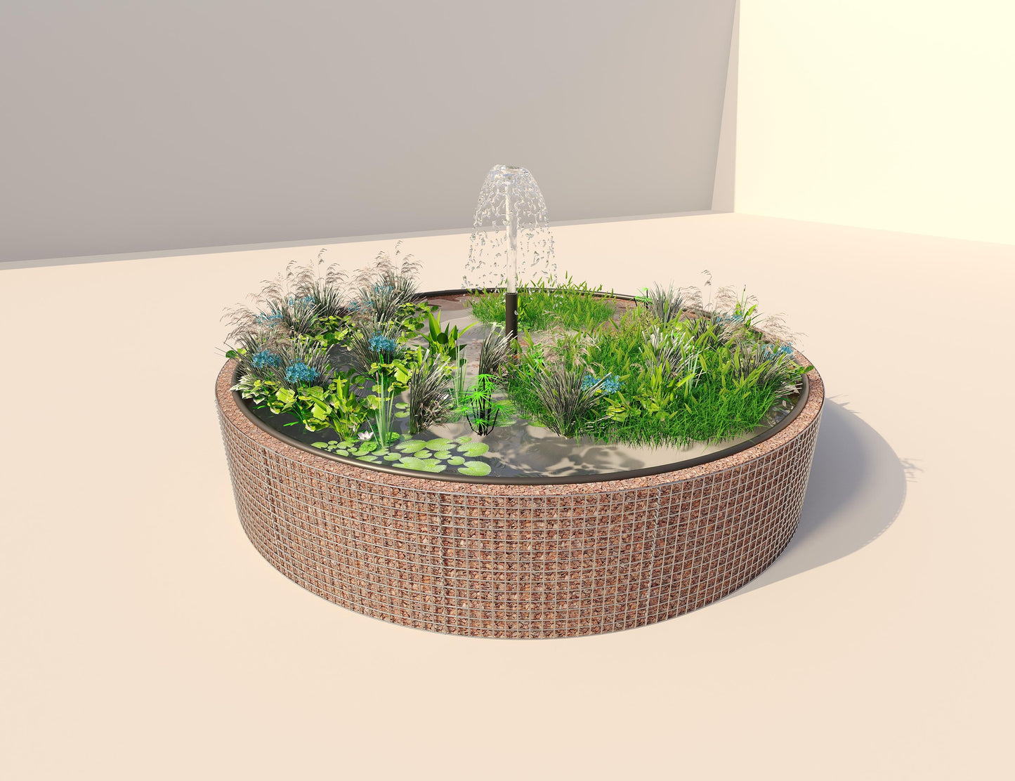 Gabion verhoogde vijver rond, buitendiameter 412 cm, hoogte 80 cm, maaswijdte 5 x 5 cm, wanddikte 15 cm