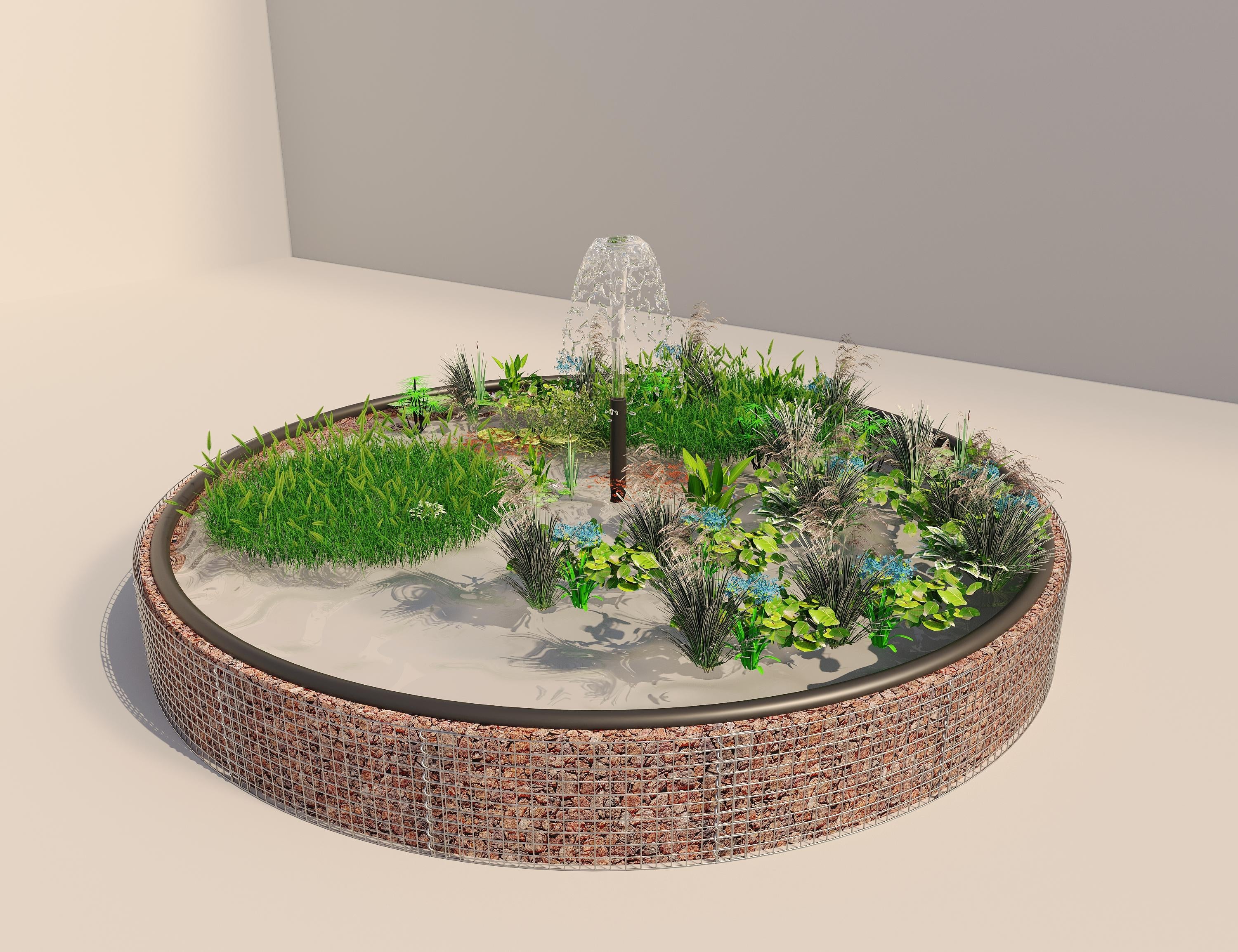 Gabion verhoogde vijver, rond, buitendiameter 472 cm, hoogte 50 cm, maaswijdte 5 x 5 cm, wanddikte 15 cm