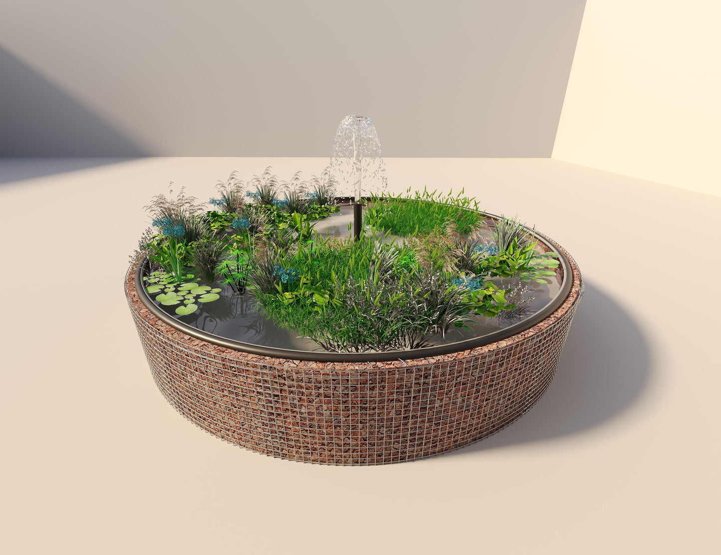 Gabion verhoogde vijver, rond, buitendiameter 442 cm, hoogte 80 cm, maaswijdte 5 x 5 cm, wanddikte 15 cm