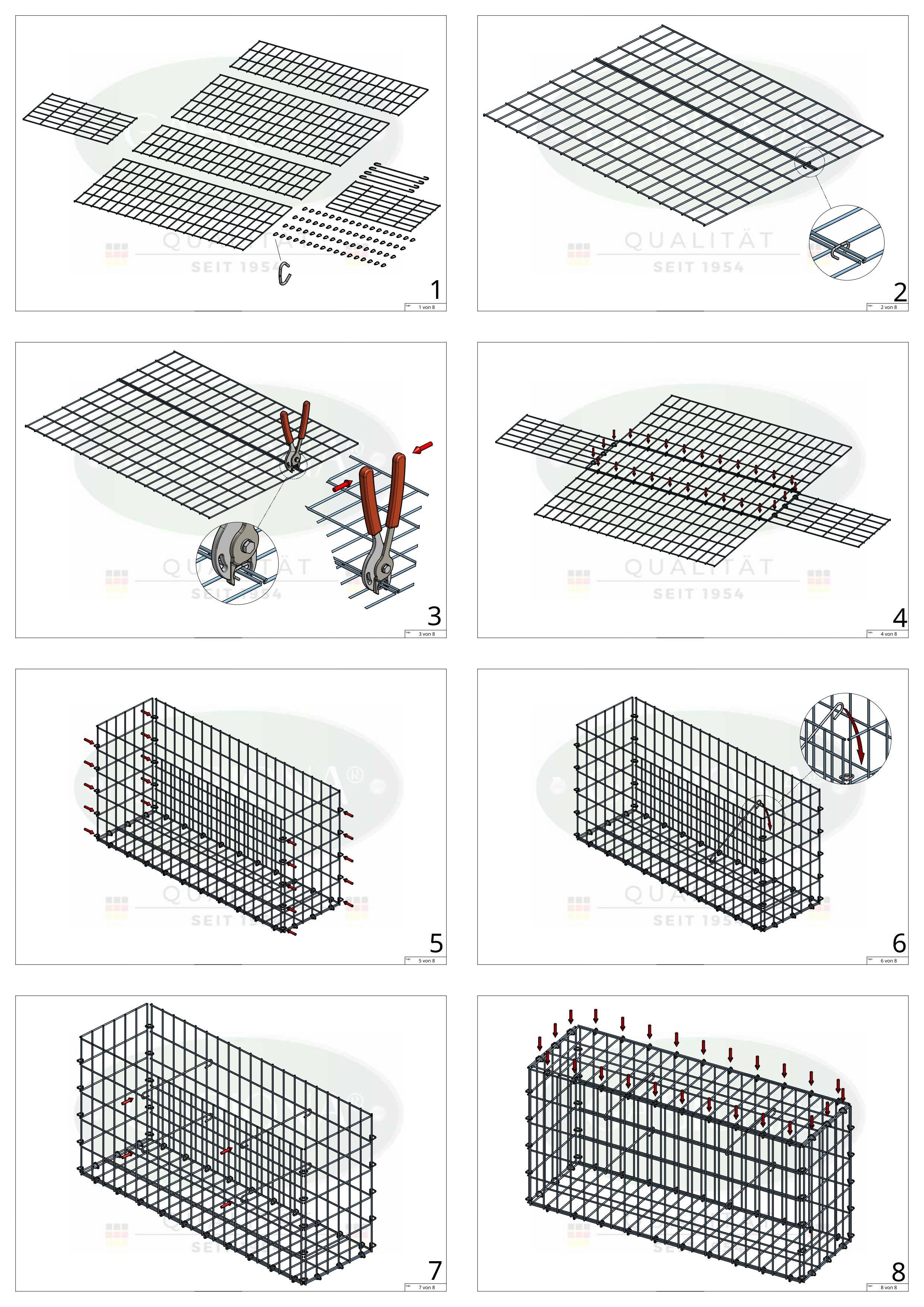 Gabion 100 cm x 20 cm x 40 cm (L x H x D), mesh size 5 cm x 10 cm, C-ring