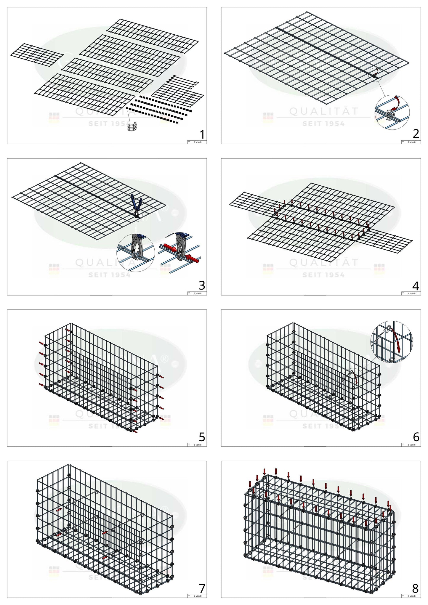 Gabion 100 cm x 90 cm x 30 cm (L x H x P), mailles 5 x 10 cm, anneau en spirale