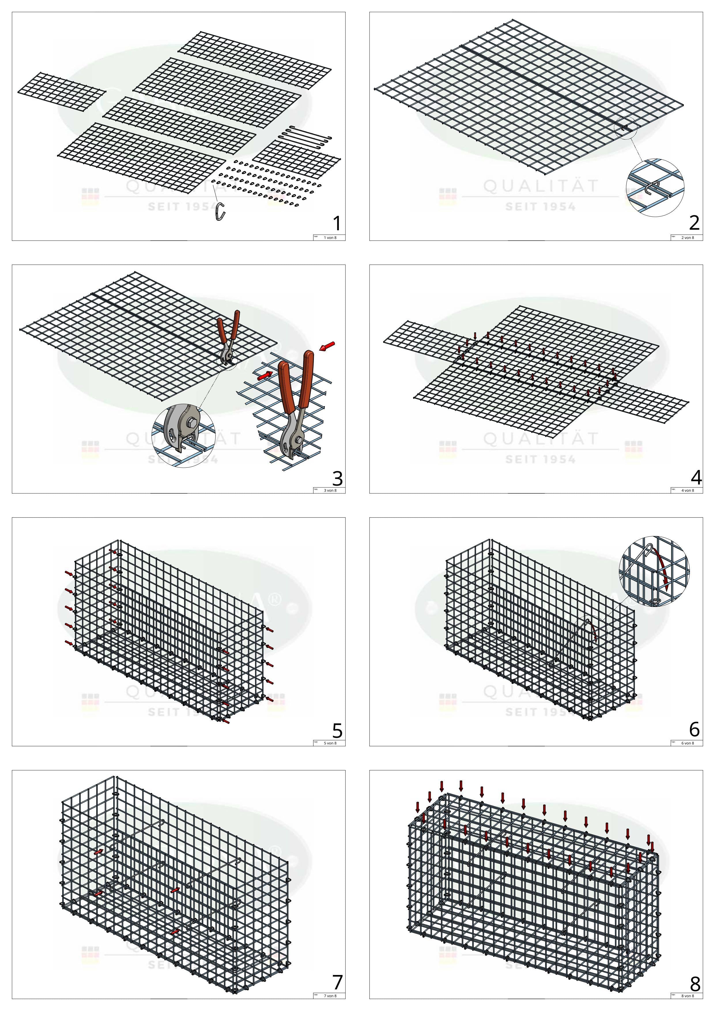 Gabion 100 cm x 100 cm x 40 cm (L x H x D), maskestørrelse 5 cm x 5 cm, C-ring