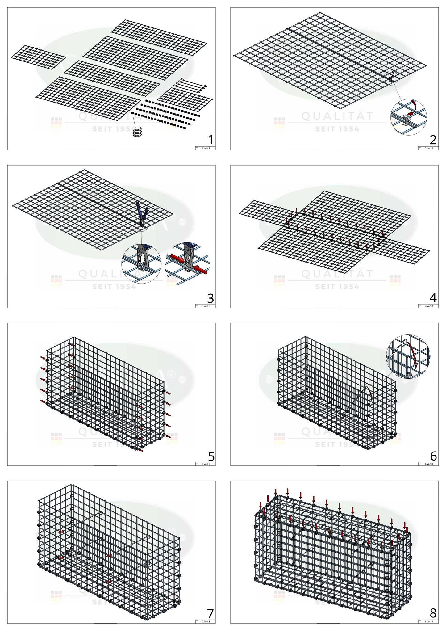Gabion 50 cm x 50 cm x 30 cm (L x H x D), mesh size 5 x 5 cm, spiral ring