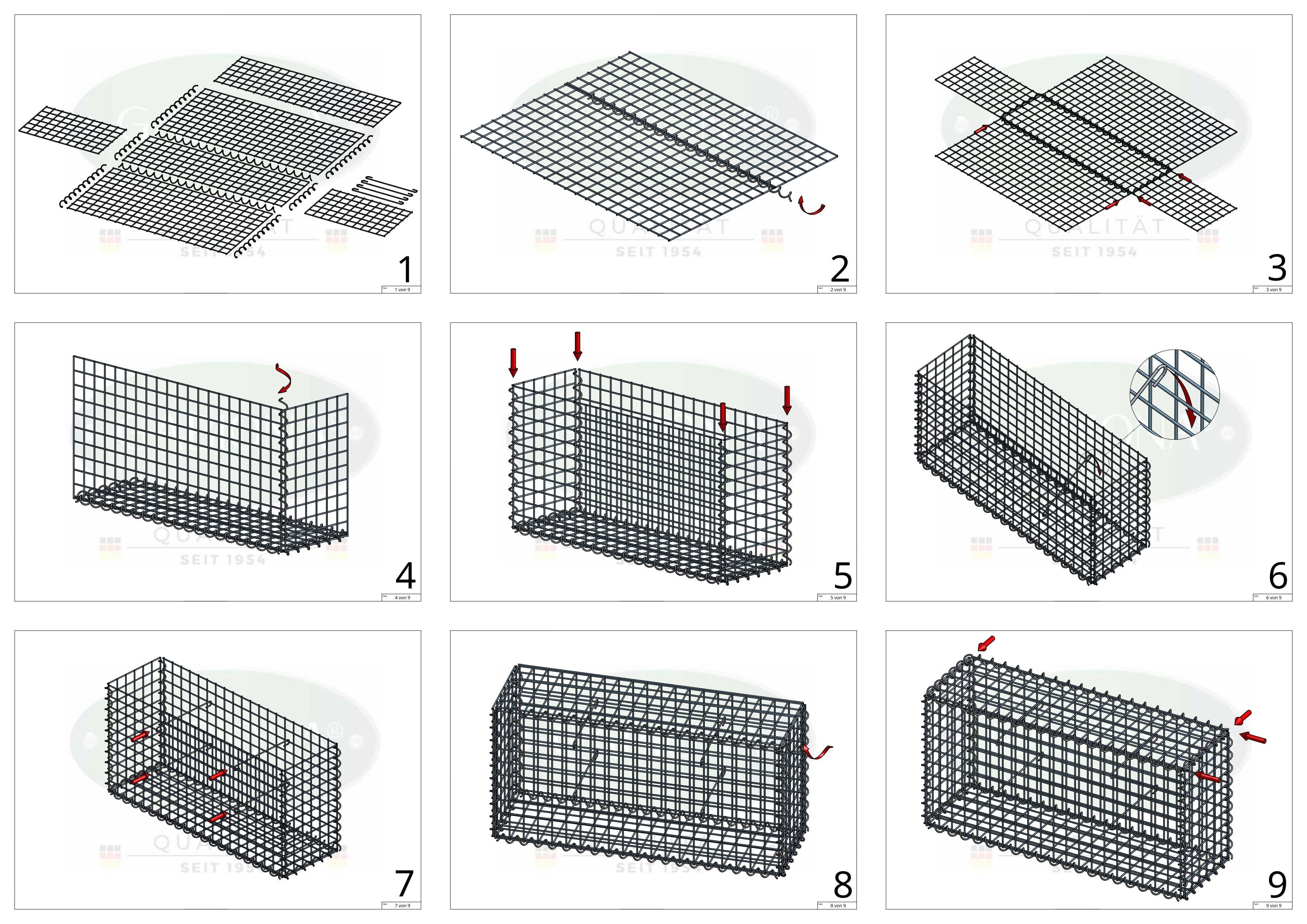 Schanskorf 100 cm x 80 cm x 20 cm (L x H x D), maaswijdte 5 cm x 5 cm, spiraalvormig